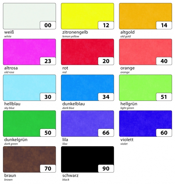 Transparentpapier 42 g/m², 50 x 70 cm, 100 Bogen, eingerollt, farbig sortiert